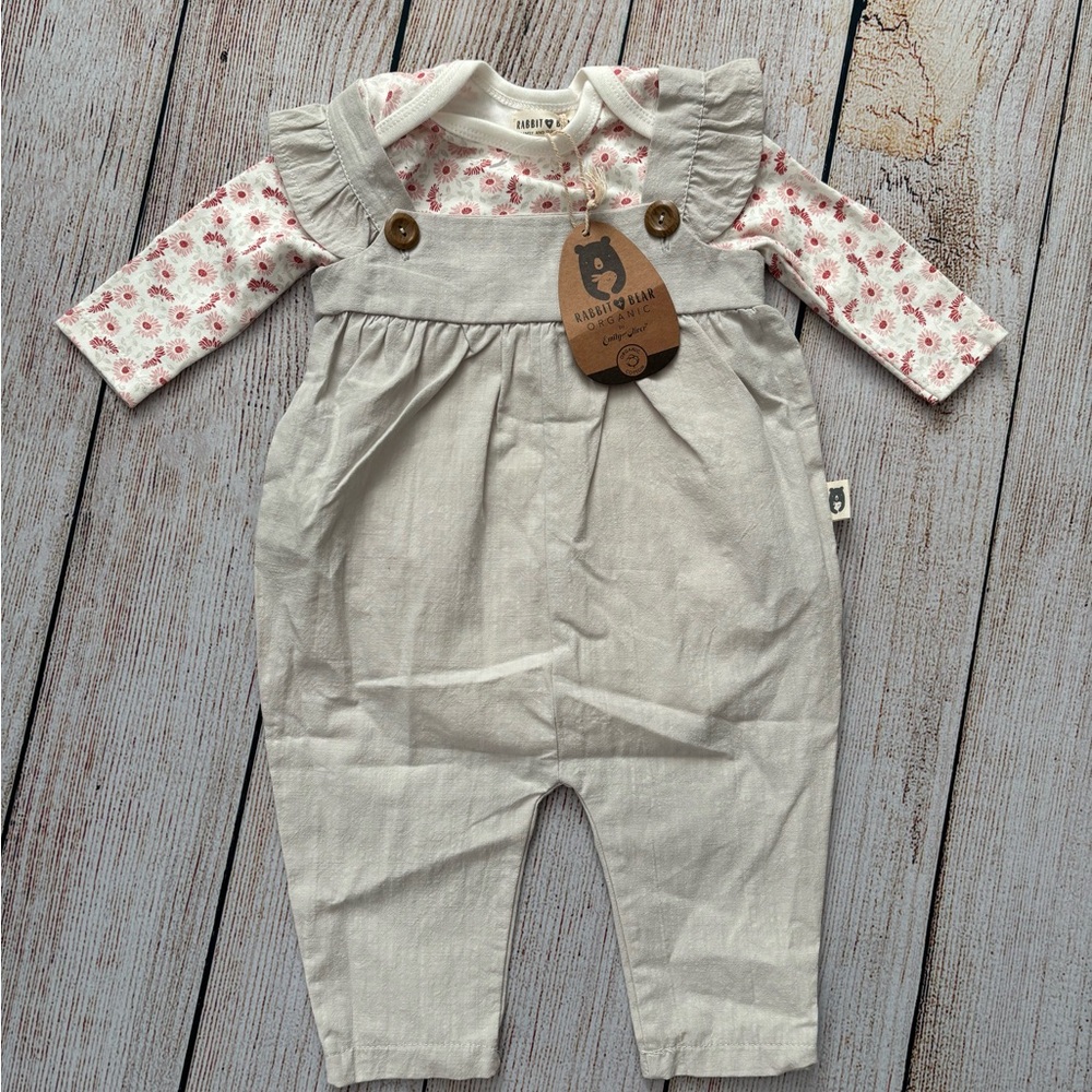 NWT Rabbit and Bear Organic Overall outfit